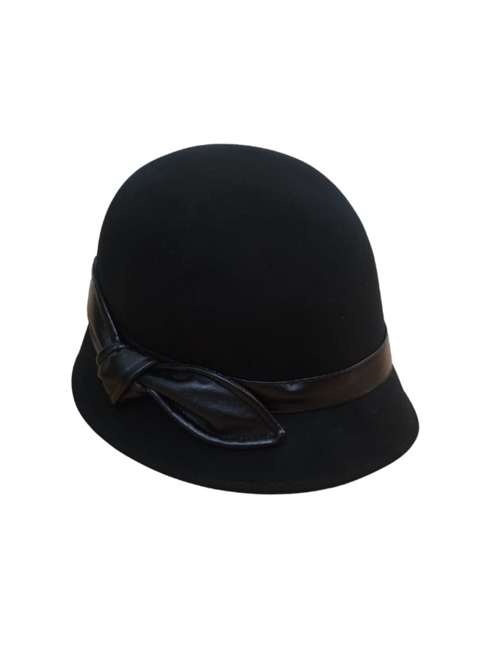 Black Hat With Leather Bow Accent